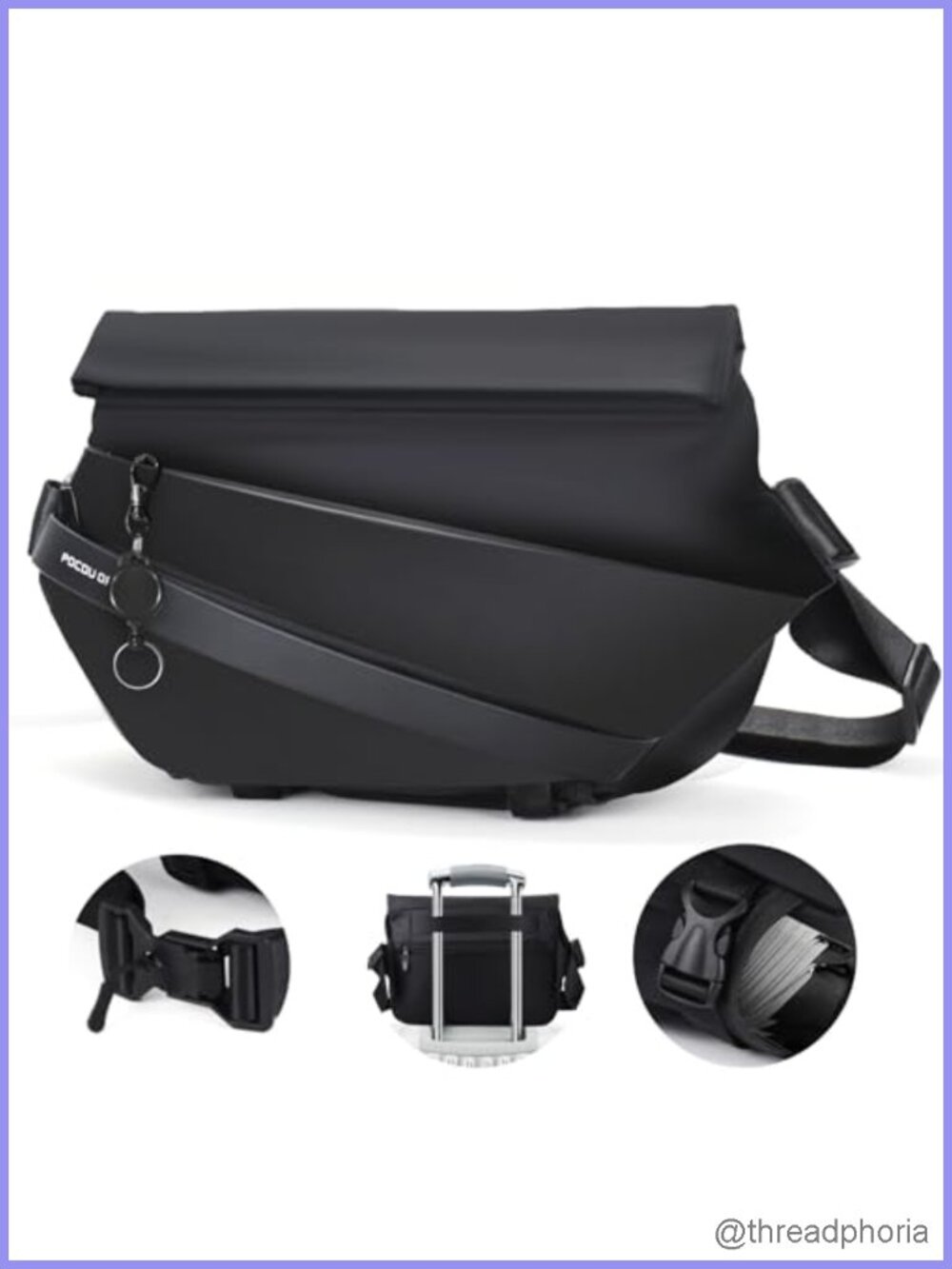 Waterproof Faux Leather Sling Bag, Crossbody with Magnetic Buckle, Fits iPad &